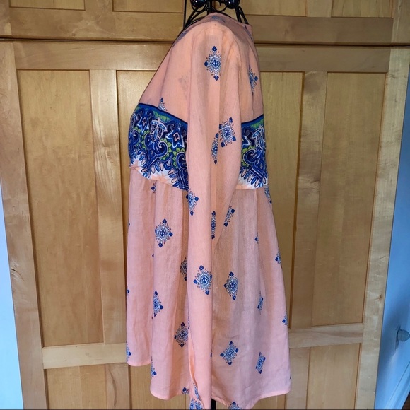 Red Camel boho chic coral and blue long sleeve Top size Medium - Picture 2 of 7